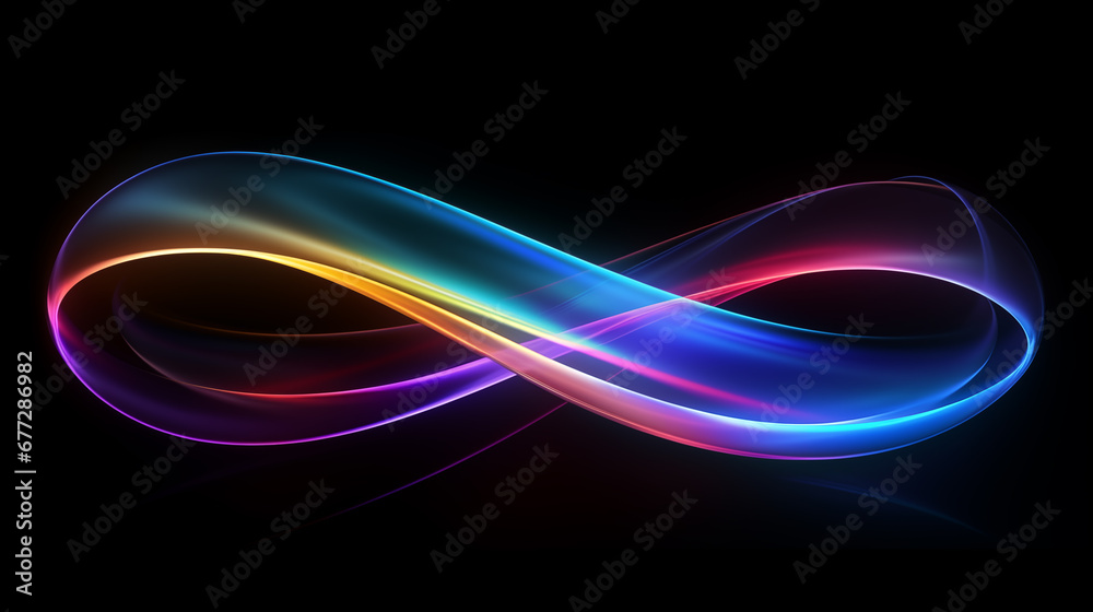 Rainbow neon lights in infinity style on black background. - obrazy, fototapety, plakaty 