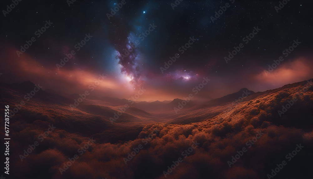Fantasy alien planet in the clouds. Mountain landscape. 3D illustration