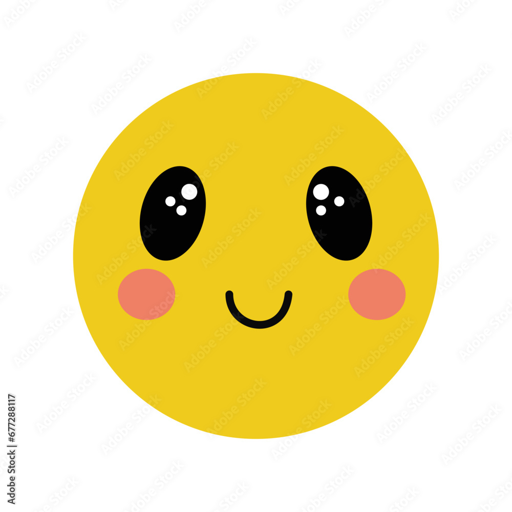 Fototapeta premium Smiling yellow kawaii face. Vector simple design.