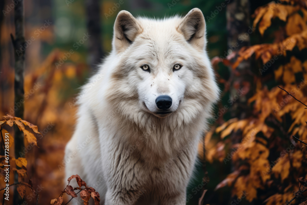 White wolf in the wild closeup