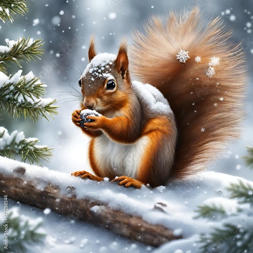 Squirrel Foraging in Snow: 