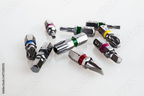 replaceable head bits for screwdrivers, set isolated on white background