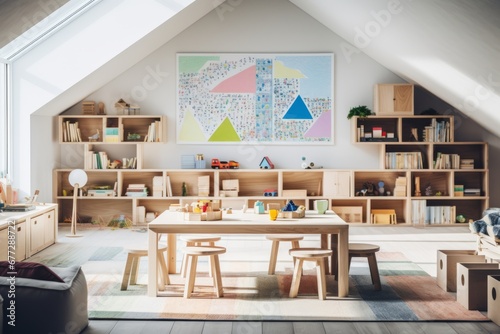 montessori interior style furniture and decorating children room daylight home interior design concept