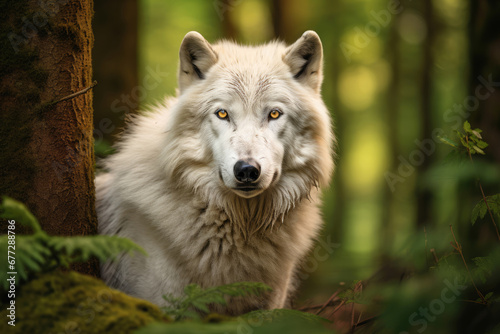 White wolf in the wild closeup