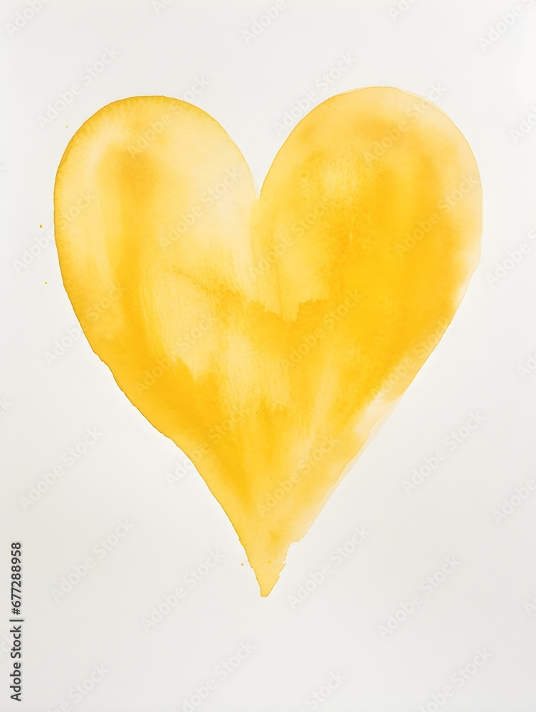 Drawing of a Heart in yellow Watercolors on a white Background. Romantic Template with Copy Space Drawing of a Heart in yellow Watercolors on a white Background. Romantic Template with Copy Space