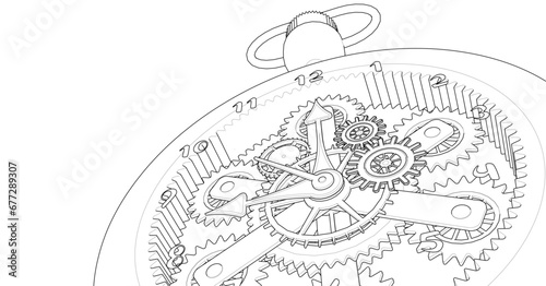 clock mechanical 3d rendering sketch