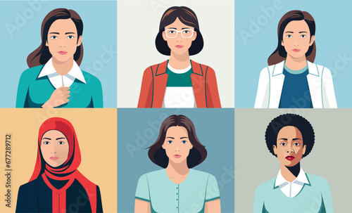 Women personas and avatar collection - Set of vector illustration with portrait faces of various diverse female people. Flat design vector illustration