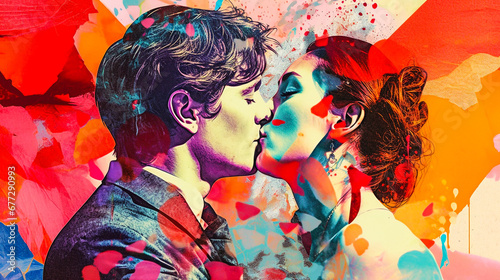 Collage sur le thème de l'amour et baiser photo