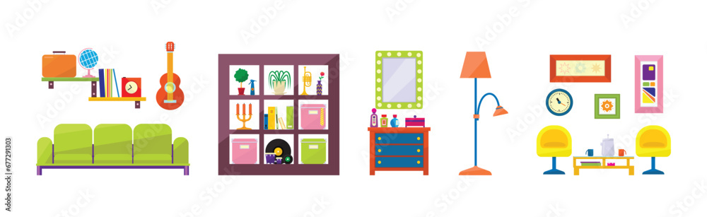 Room Furniture and Furnishing Item and Object Vector Set