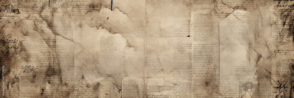 grungy photo of a stained old newspaper Generative AI