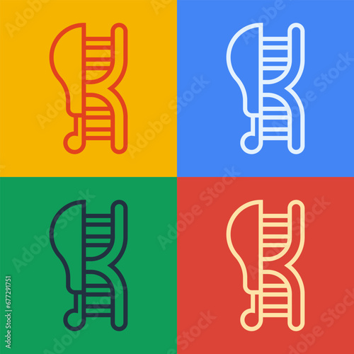 Pop art line Genetically modified chicken icon isolated on color background. Syringe being injected to chicken. Vector