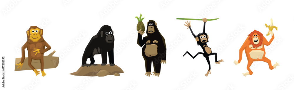 Naklejka premium Different Funny Monkey and African Primates Vector Set