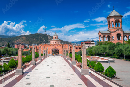 beauty of georgia tiblisi  Holy Trinity Church captured in stunning landscape pictures now available for purchase online. Immerse yourself in the sacred allure of this architectural marvel