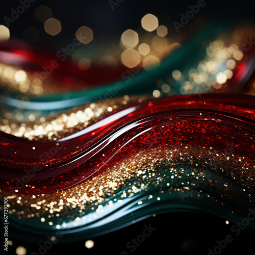 Glitter Red Green Golden Wave Stripes Design. Shiny moving lines design element background