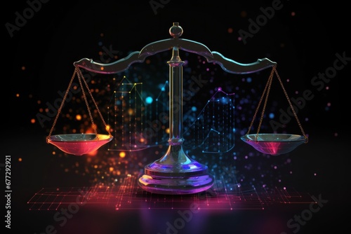 lever scales on a hologram background. concept of equality, struggle, human rights