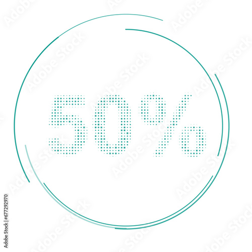 The 50 percent symbol filled with teal dots. Pointillism style. Vector illustration on white background