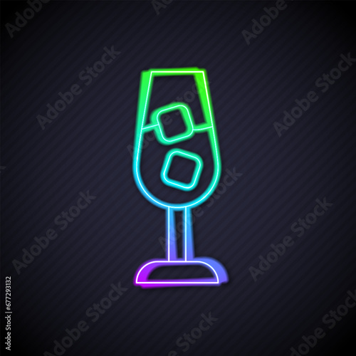 Glowing neon line Wine glass icon isolated on black background. Wineglass sign. Vector