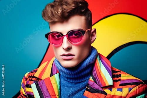 Portrait de mode d'un jeune homme, avec lunettes de soleil