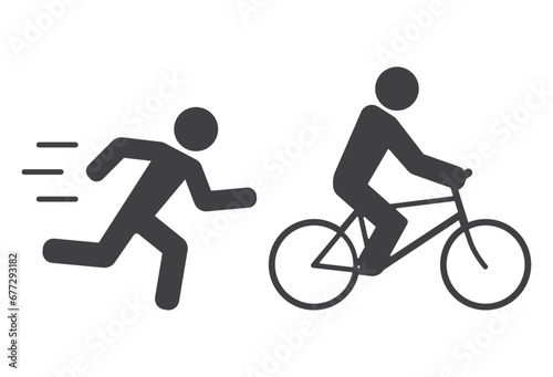 Run man and person ride bicycle