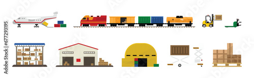 Warehouse Delivery and Logistics with Transport Vector Set.