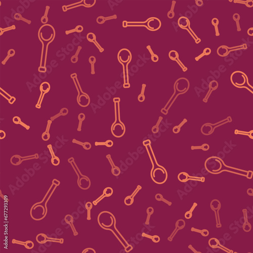 Brown line Sauna ladle icon isolated seamless pattern on red background. Vector