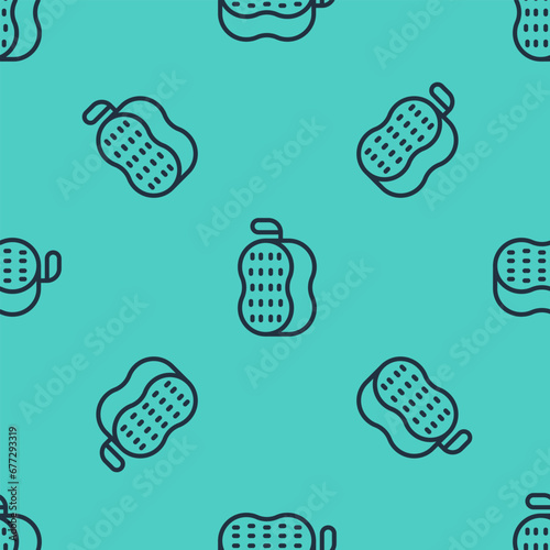 Black line Washcloth icon isolated seamless pattern on green background. Bath house sauna washcloth sign. Item for pleasure and relaxing. Vector