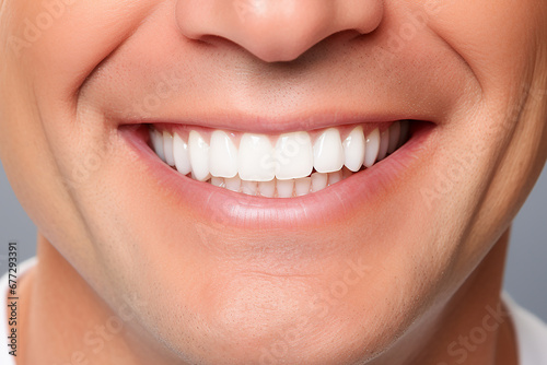 Male smile with white teeth close-up