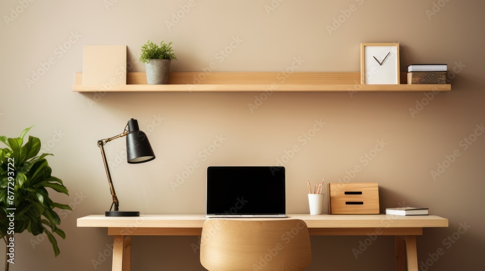 Cozy Minimalist Home Office with Light Oak Desk Cozy Minimalist Home Office with Light Oak Desk