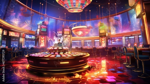 Casino Glamour Dynamic Roulette Table Amidst the Neon Thrill