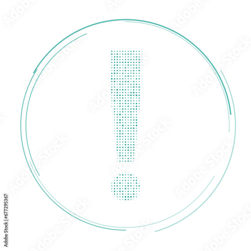 The exclamation symbol filled with teal dots. Pointillism style. Vector illustration on white background