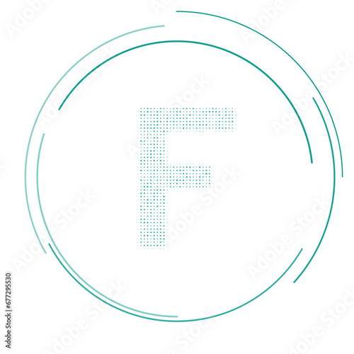 The capital letter F symbol filled with teal dots. Pointillism style. Vector illustration on white background