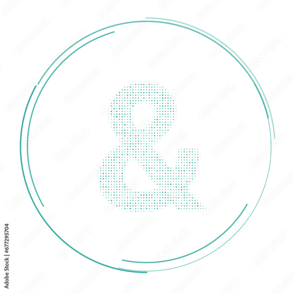 The ampersand symbol filled with teal dots. Pointillism style. Vector illustration on white background The ampersand symbol filled with teal dots. Pointillism style. Vector illustration on white background