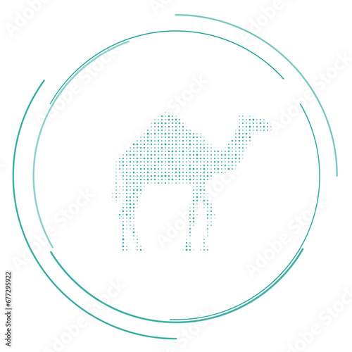 The camel symbol filled with teal dots. Pointillism style. Vector illustration on white background