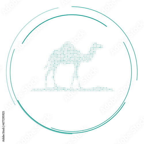 The wild camel symbol filled with teal dots. Pointillism style. Vector illustration on white background