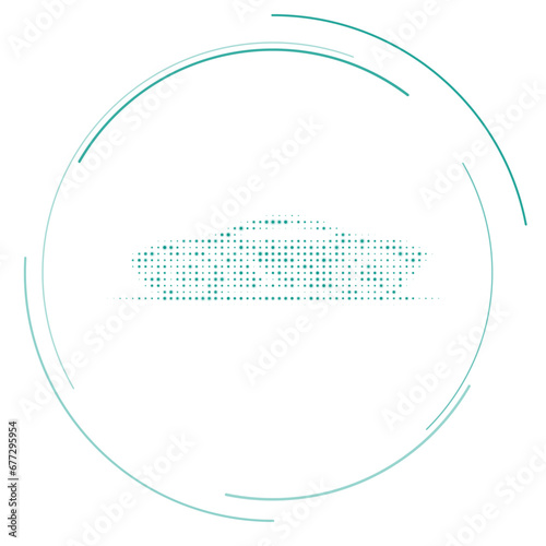 The future car symbol filled with teal dots. Pointillism style. Vector illustration on white background