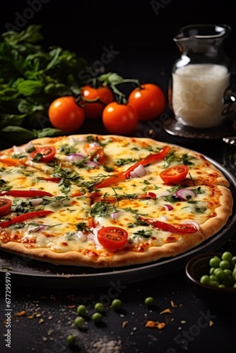 pizza and vegetables on plate