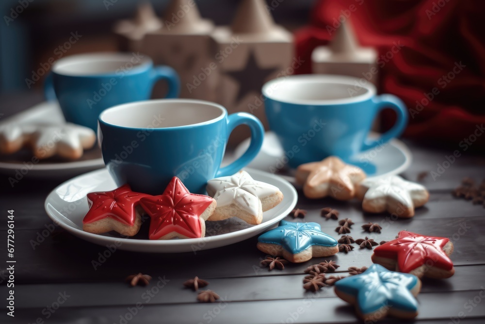 Fototapeta premium Coffee and star shaped cookies