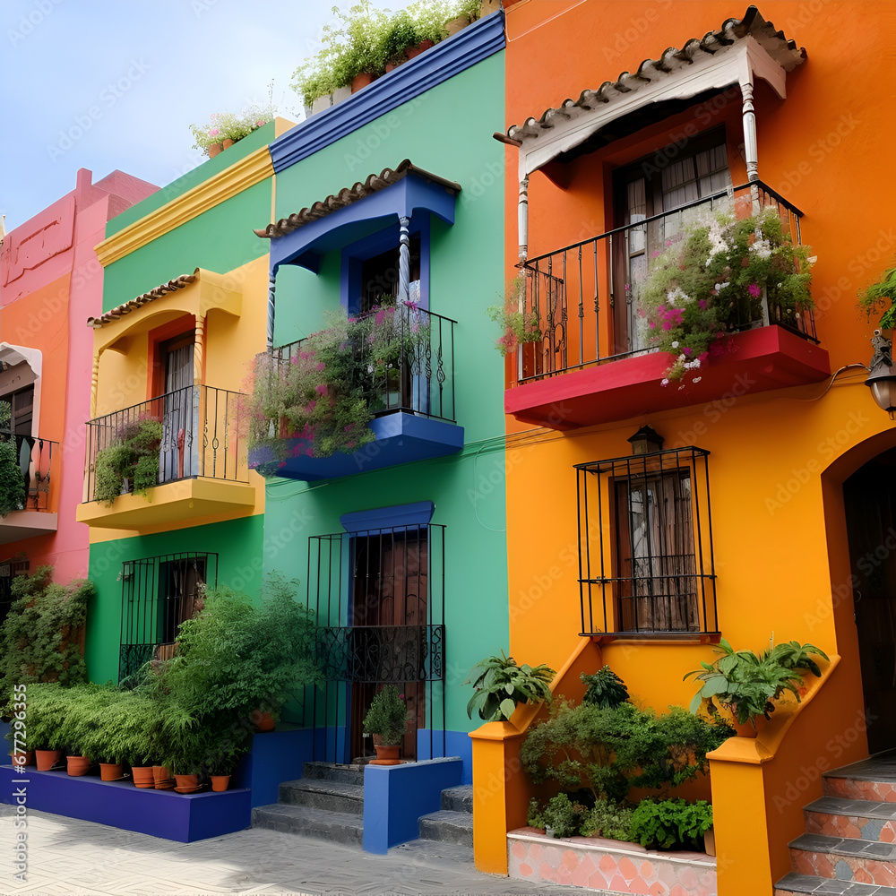 Colorful houses in Cartagena de Indias. Colombia.