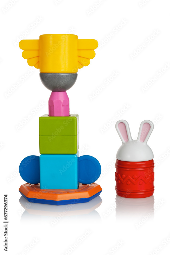 Constructor for games for children, magnetic elements, blocks for assembling various shapes and figures, logical development, isolated on white background
