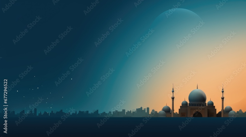 Ramadan background with mosque in sunrise