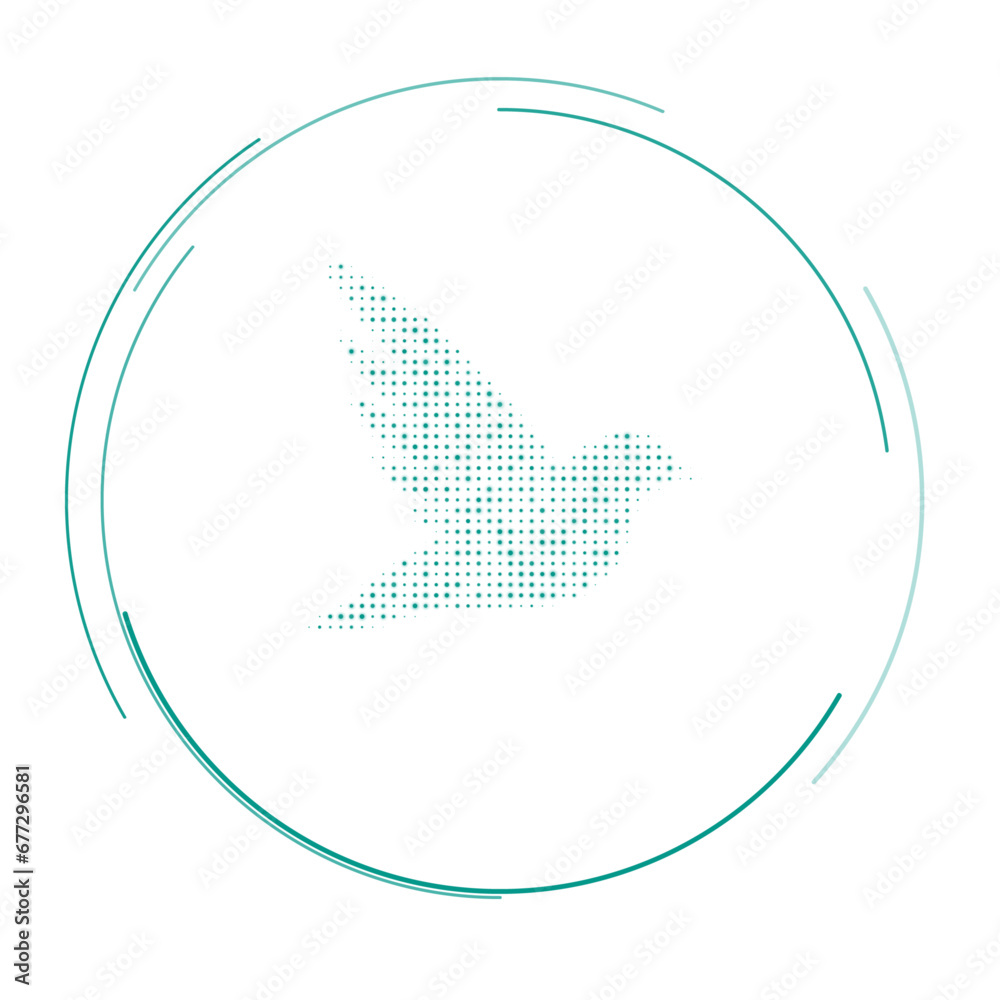 The bird symbol filled with teal dots. Pointillism style. Vector illustration on white background The bird symbol filled with teal dots. Pointillism style. Vector illustration on white background