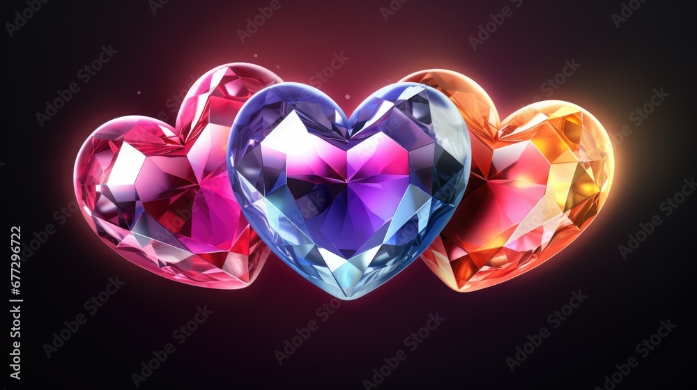 Multicolor Crystal heart background. Valentines Day, wedding concept. Symbol of love. Diamond gemstones crystalline hearts semi precious jewelry. For greeting card, banner, flyer, party invitation.. Multicolor Crystal heart background. Valentines Day, wedding concept. Symbol of love. Diamond gemstones crystalline hearts semi precious jewelry. For greeting card, banner, flyer, party invitation..