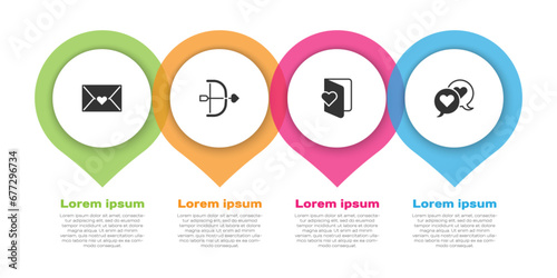 Set Envelope with Valentine heart, Bow and arrow, Valentines day flyer and Heart speech bubble. Business infographic template. Vector