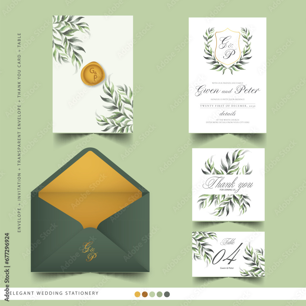 elegant wedding stationery with couple emblem design vector illustration