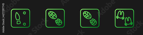 Set line Human footprints shoes, , and Wild boar paw. Gradient color icons. Vector