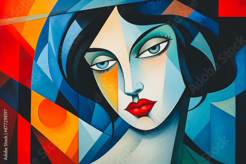 Visage féminin, portrait en peinture de style cubisme © Concept Photo Studio