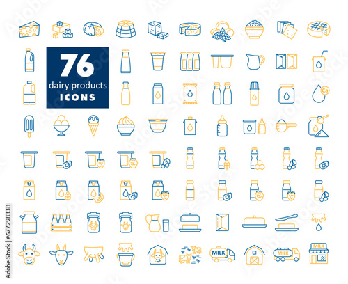 Milk, dairy products vector icon set