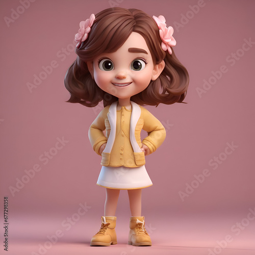 3D Illustration of a Cute Little Girl. Cartoon Character