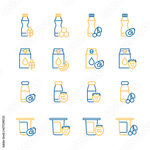 Fruits yogurt set vector icon
