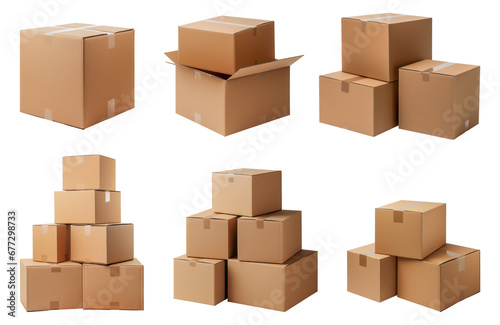 Cardboard boxes isolated on a transparent background. Mockup.	